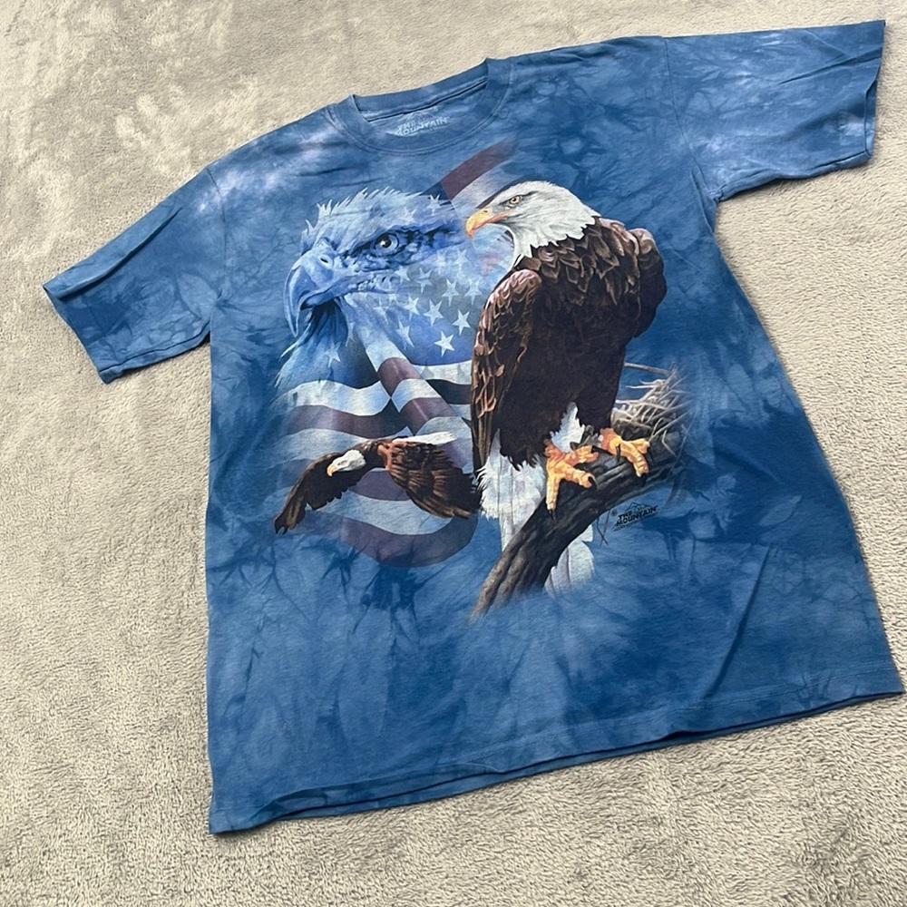 The Mountain‎ S Bald Eagle American USA Tie Dye Blue 100% Cotton T Shirt